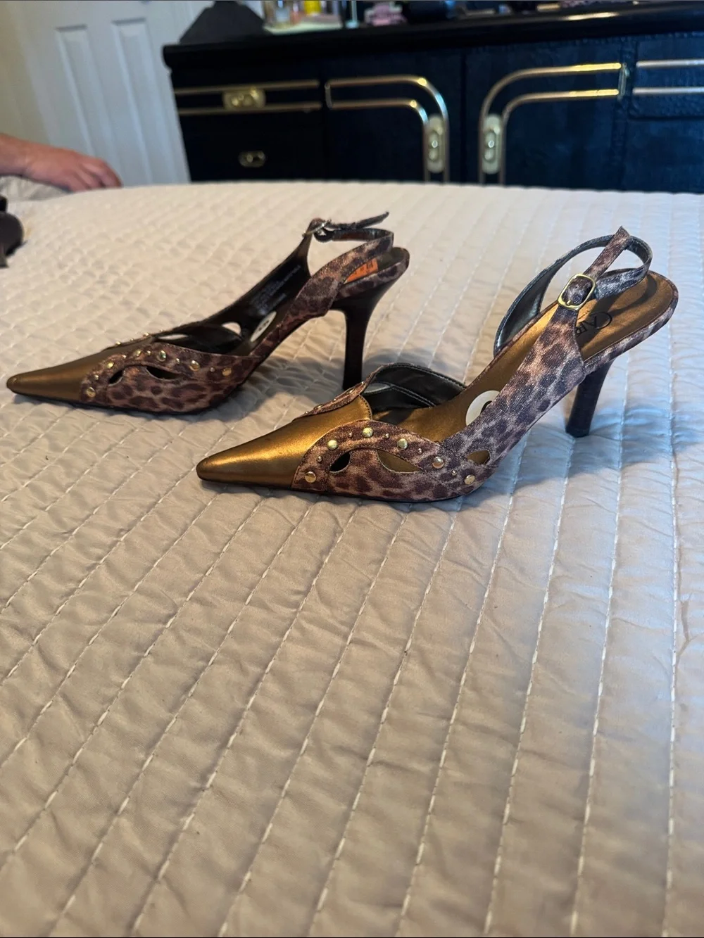 Pointed Slingback Heels in Brown Leopard Print